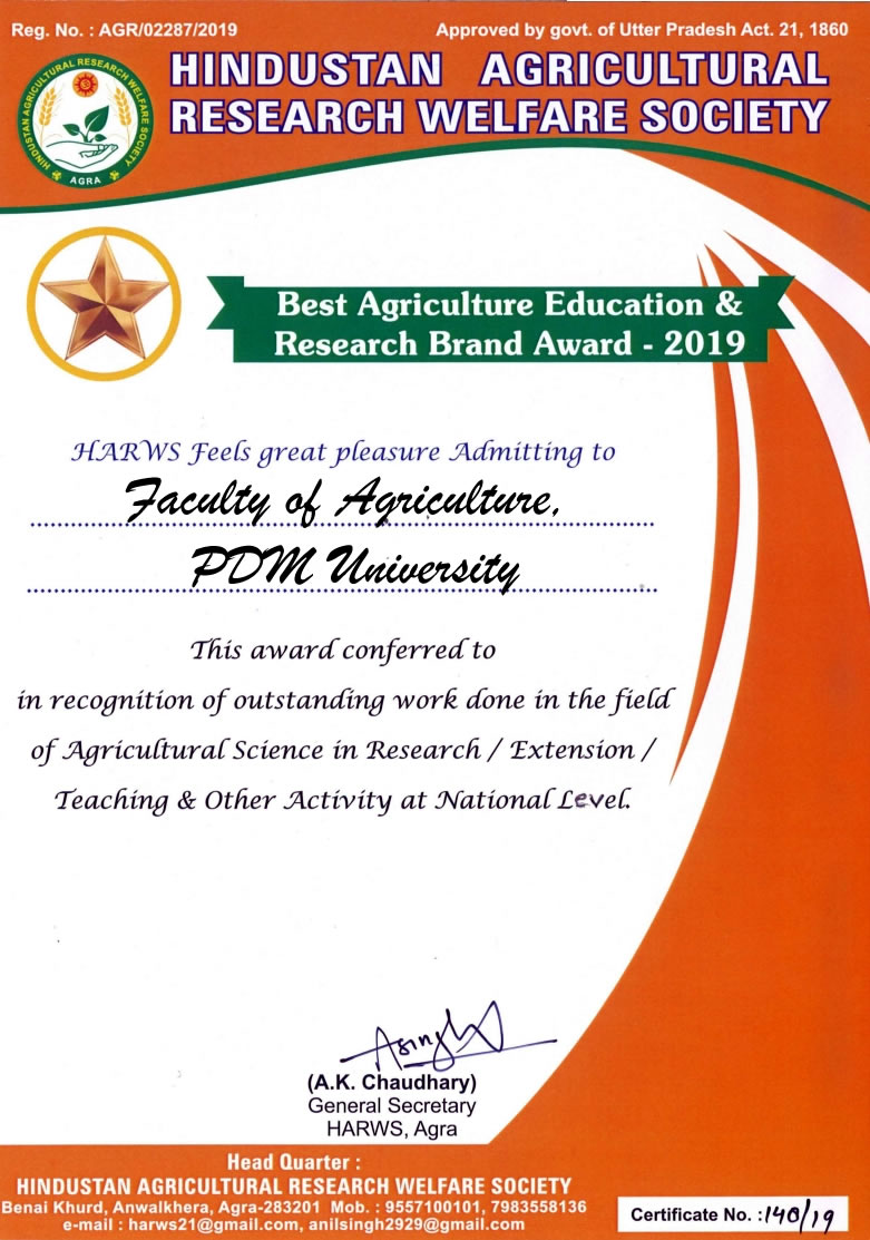 PDM University bags Best Agriculture & Research Brand Award 2019