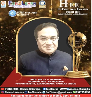 Prof. A. K. Bakhshi Honoured with HEE-2021 Award